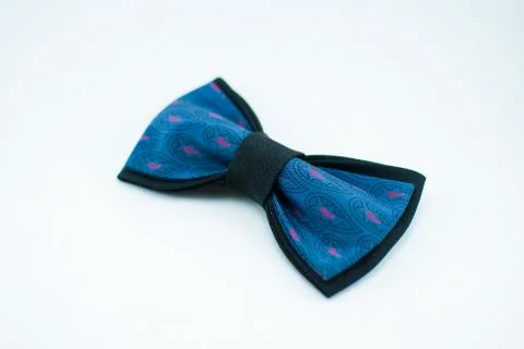 Well-designed stylish dark-blue bow tie made of soft cloth and a pattern on i Foto stock