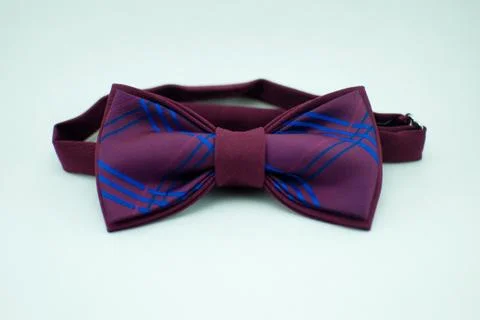 Well-designed stylish violet-blue bow tie made of soft cloth Stock Photos