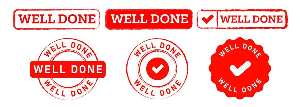 Well done rectangle and circle stamp label seal emblem sign congratulation Stock Illustration