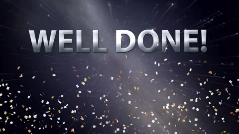 Well Done Text Animation with Confetti and Drifting Stars Background Stock Footage 342319202