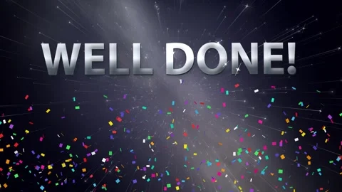 Well Done Text Animation with Confetti and Drifting Stars Background Stock Footage 345197980