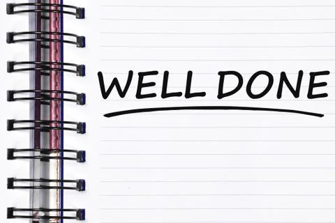 Well done words on spring note book Stock Photos