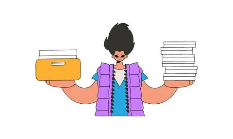 A well-dressed guy holds stacks of documents in his hands. Stock Illustration