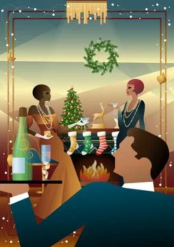 Well-dressed human during a festive dinner Stock Illustration