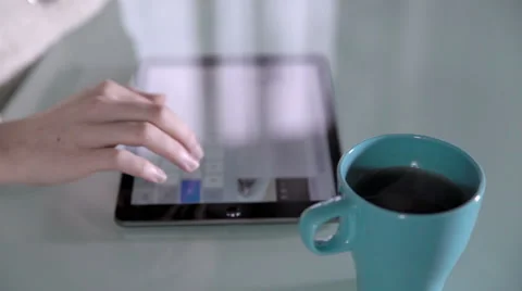 Well-finished woman hands using tablet Stock Footage 63394428