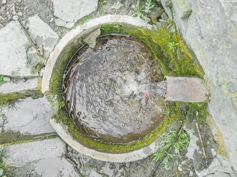 Well with groundwater source, top view. Foto stock