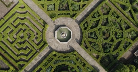 Well kept gardens with various patterns, birds eye view drone aerial 4k Video stock 114158106