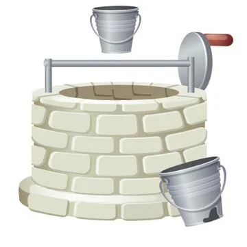 Well made of bricks isolated on white background. Vector cartoon close-up Stock Illustration