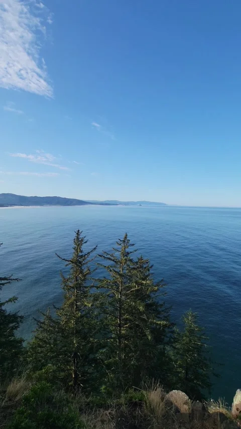 Well maintained forest trail with views of Pacific Ocean towards Cape Falcon, OR 스톡 동영상 323906801