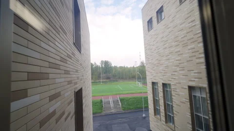 Well-maintained recreation zone visible between blocks Stock Footage 334683435