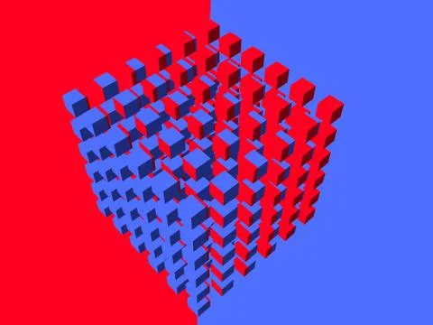 Well-organized located group of cubes of red-blue color Stock Illustration