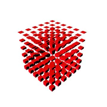 Well-organized located group of cubes of red color on white background Stock Illustration