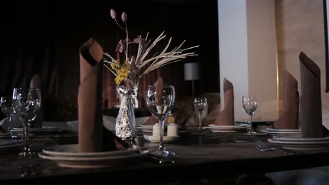 At a well-served table in a restaurant. Stock Footage 149325726