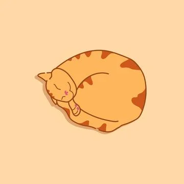 Well sleeping ginger cat curled up. Cute red tabby cat Stockillustratie
