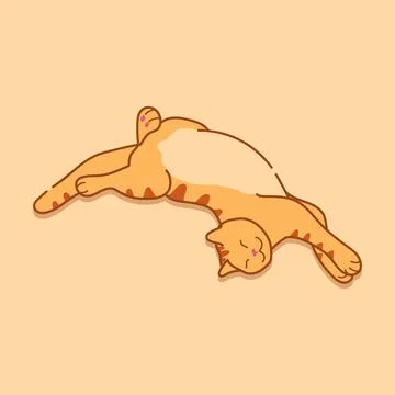 Well sleeping ginger cat in a relaxed position. Cute red tabby cat Stockillustratie