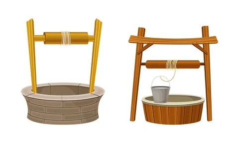 Well as Stone Structure in the Ground for Accessing Water Vector Illustration Stock Illustration
