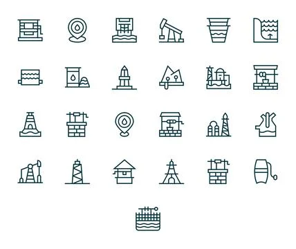 Well Vector Icon Set with 25 Regular Line 256x256 PIXEL Perfect Graphics Illustrazione stock