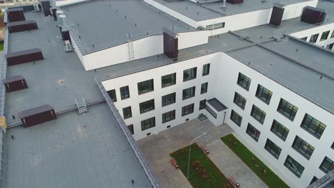 Well yard of modern school building with flat roof in city Stock Footage 201443542