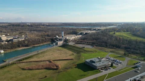 Welland Canal Lock 5 Approach St. Catharines Aerial Autumn Ontario Canada Stock Footage 292840200