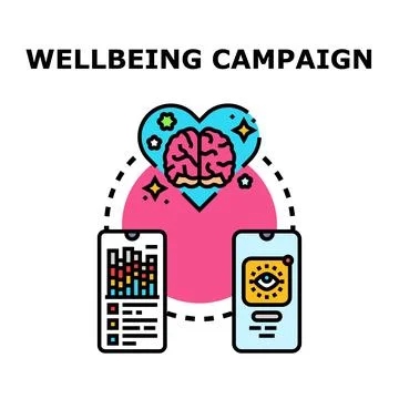 Wellbeing campaign using digital technology for mental health Stock Illustration