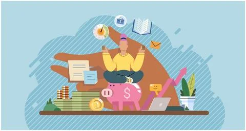 Wellbeing concept, provision of person with material, financial, social and Stock Illustration