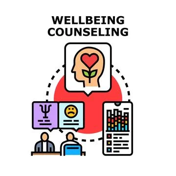 Wellbeing counseling therapy session helping mental health Stock Illustration