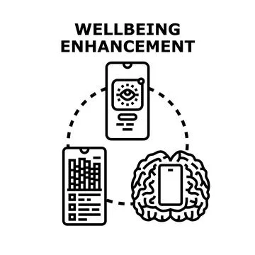Wellbeing enhancement using mobile app technology concept illustration Stock Illustration