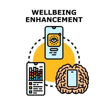 Wellbeing enhancement using mobile app technology concept illustration Illustration