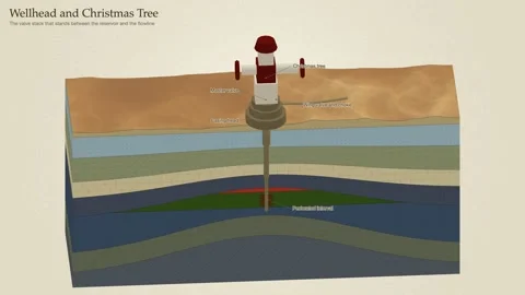 Wellhead Christmas Tree Valve Stack Oil Well Completion Block Diagram Stock Footage 344246085