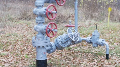 Wellhead with valve armature Stock Footage 166672096