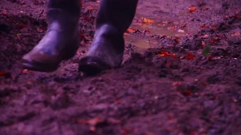 Wellies walk through mud Stock Footage 48868677