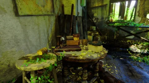 Wellilluminated space cluttered with broken pottery pieces scattered everywhere Stock-Footage 341821466