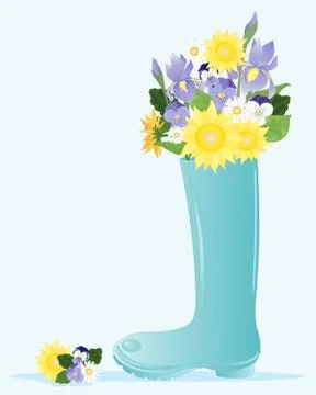 Wellington boot with flowers Stock Illustration