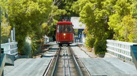 Wellington NZ Cable Car Front View Going Up the Track Stock Footage 61017713