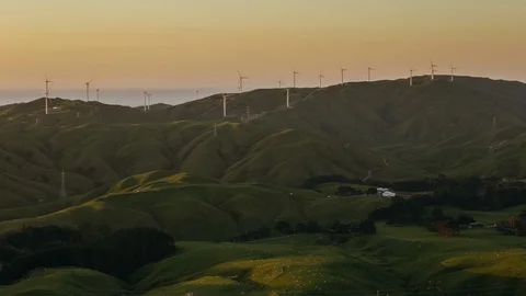 Wellington Windfarm at Sunset Stockbeeldmateriaal 96569957