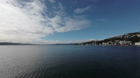 Welllington Harbour With A Distant Airplane In The Sky Stock Footage 201315916