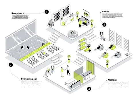 Wellness Center Isometric Concept 스톡 일러스트