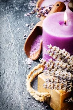 Wellness concept with lavender Stock Photos
