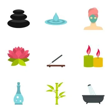 Wellness elements icons set, flat style Stock Illustration