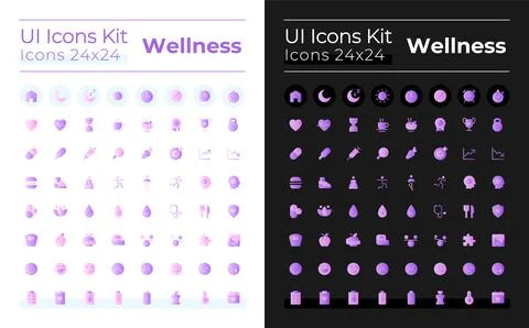 Wellness flat gradient two-color ui icons set for dark, light mode Stock Illustration