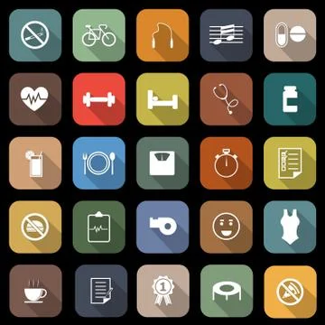 Wellness flat icons with long shadow Stock Illustration