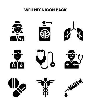 Wellness Glyph Vector Icons Pack イラスト素材