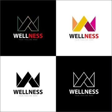 Wellness letter w initial modern crown shape luxury logo set design template Stock Illustration