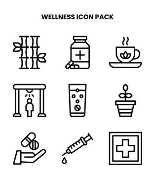 Wellness Line Set Icons Pack Stock Illustration