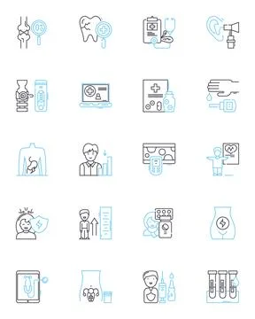 Wellness linear icons set. Mindfulness, Relaxation, Nutrition, Exercise Stock Illustration