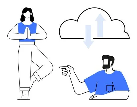 Wellness, mindfulness, cloud computing, digital communication, data sharing,  Stock Illustration