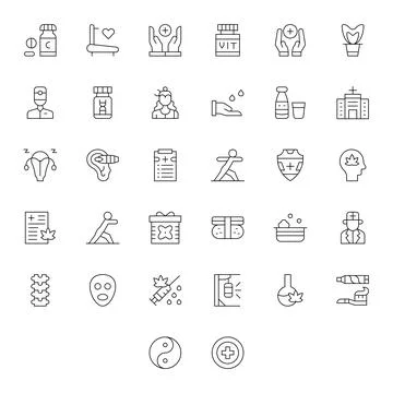 Wellness Modern Vector Collection with 32 Thin Line 64x64 PIXEL Perfect Icons Stock Illustration