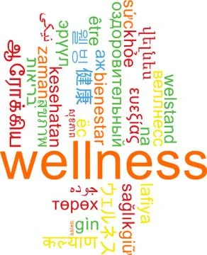 Wellness multilanguage wordcloud background concept Stock Illustration