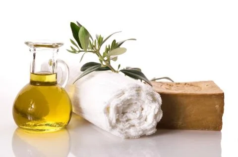 Wellness. olive bath items Stock Photos