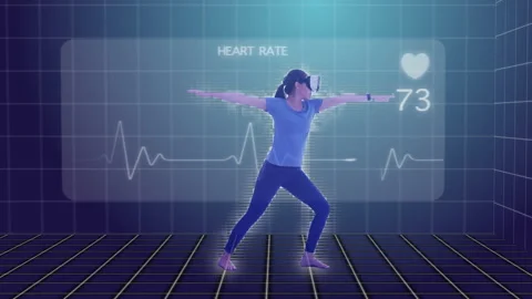 Wellness online VR 360 remote yoga and meditation gaming platform app. Stock Footage 196113029